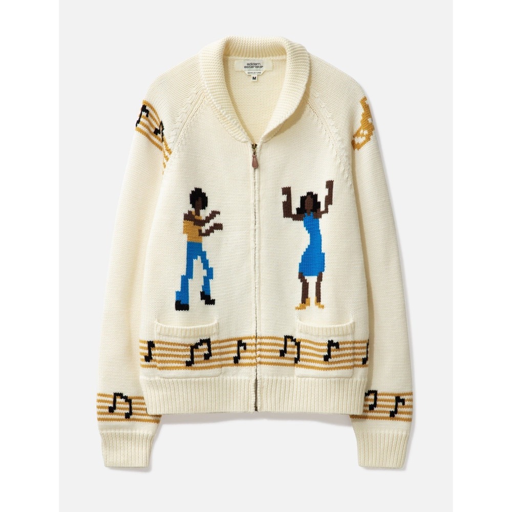 Adidem Asterisks Men's XL 100% Wool Knit Full Zip Sweater Jacket Cream - New